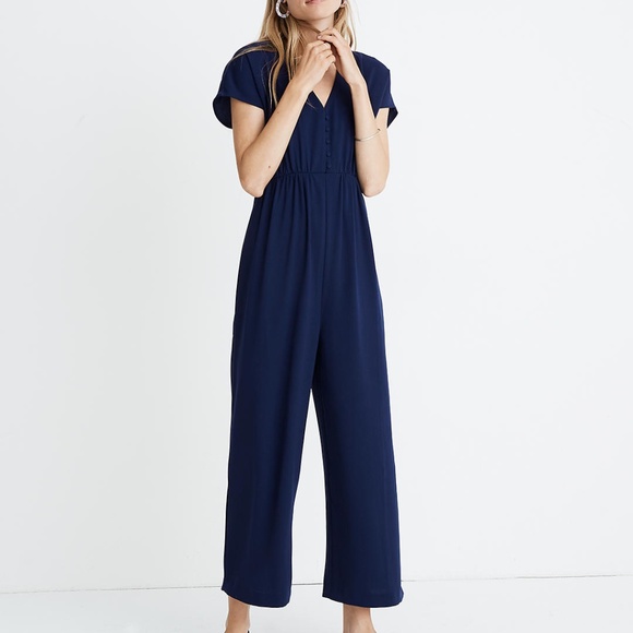 MADEWELL NAVY BLUE V-NECK BUTTON FRONT JUMPSUIT - Picture 7 of 10